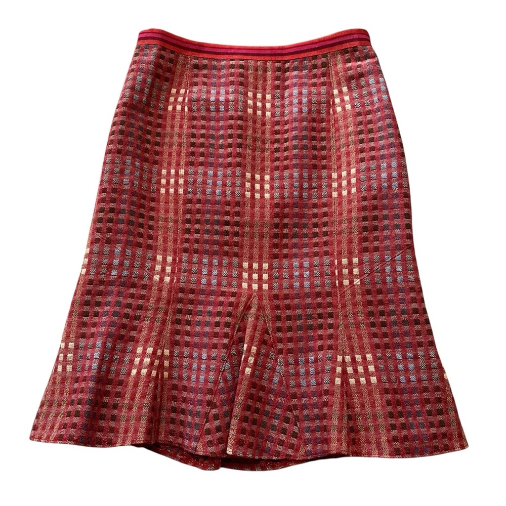 Etcetera Orange/Yellow/Grey Plaid Pencil Skirt with Trumpet Hem 2
